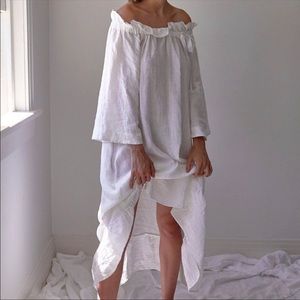 Deiji Studios 05 Linen Lounge Long Sleep Dress White